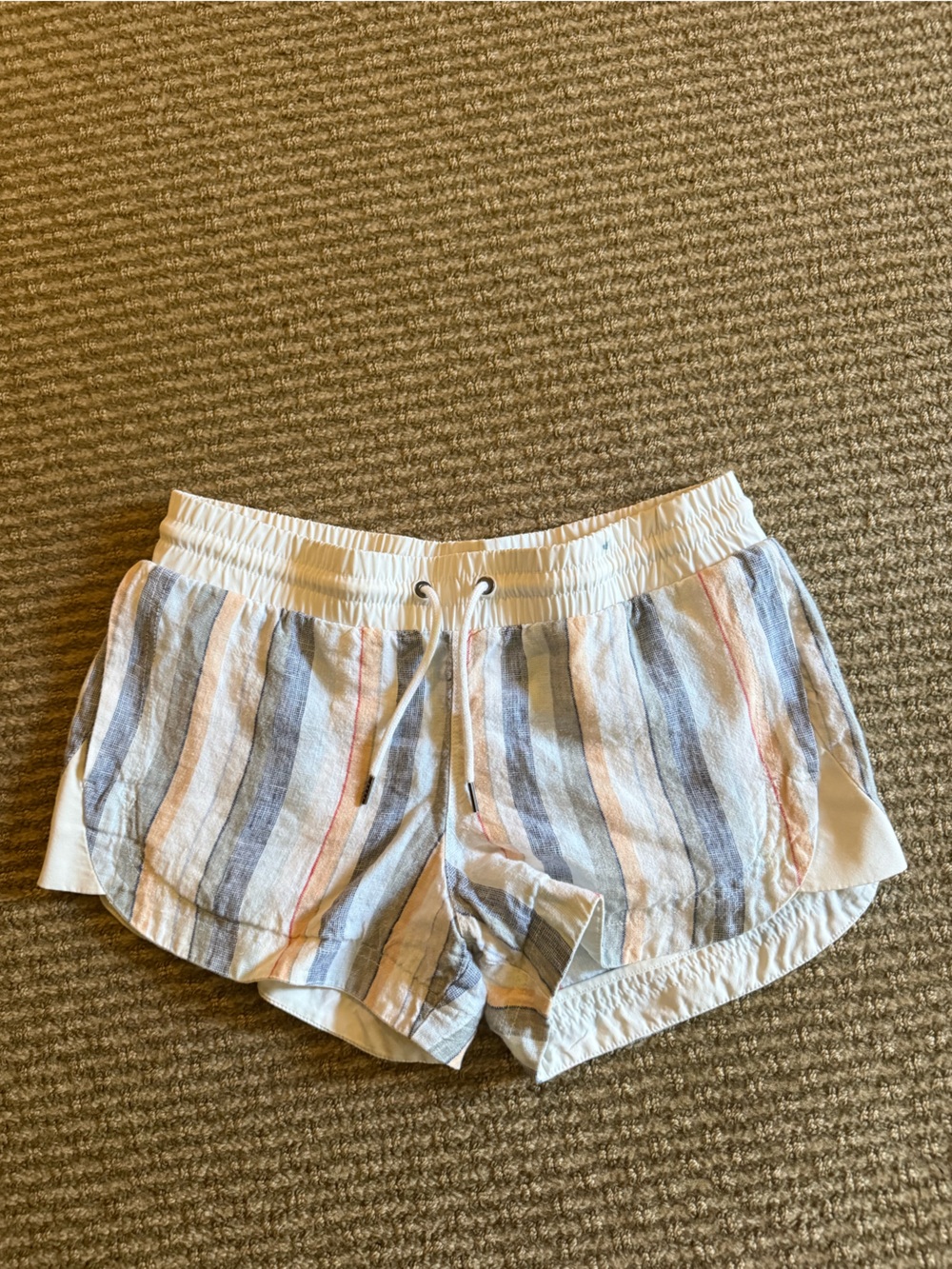 Striped Athleta Linen Short in Blue, White & Peach